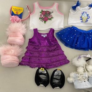 Build-a-Bear Shoes, skirt, skates, clothes, rosette headband.